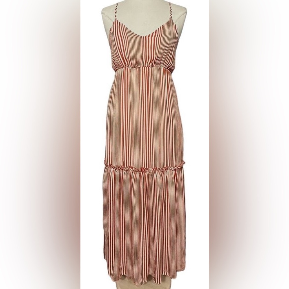 NWT Hayden Summer Dress, Medium, brick red and cream stripes